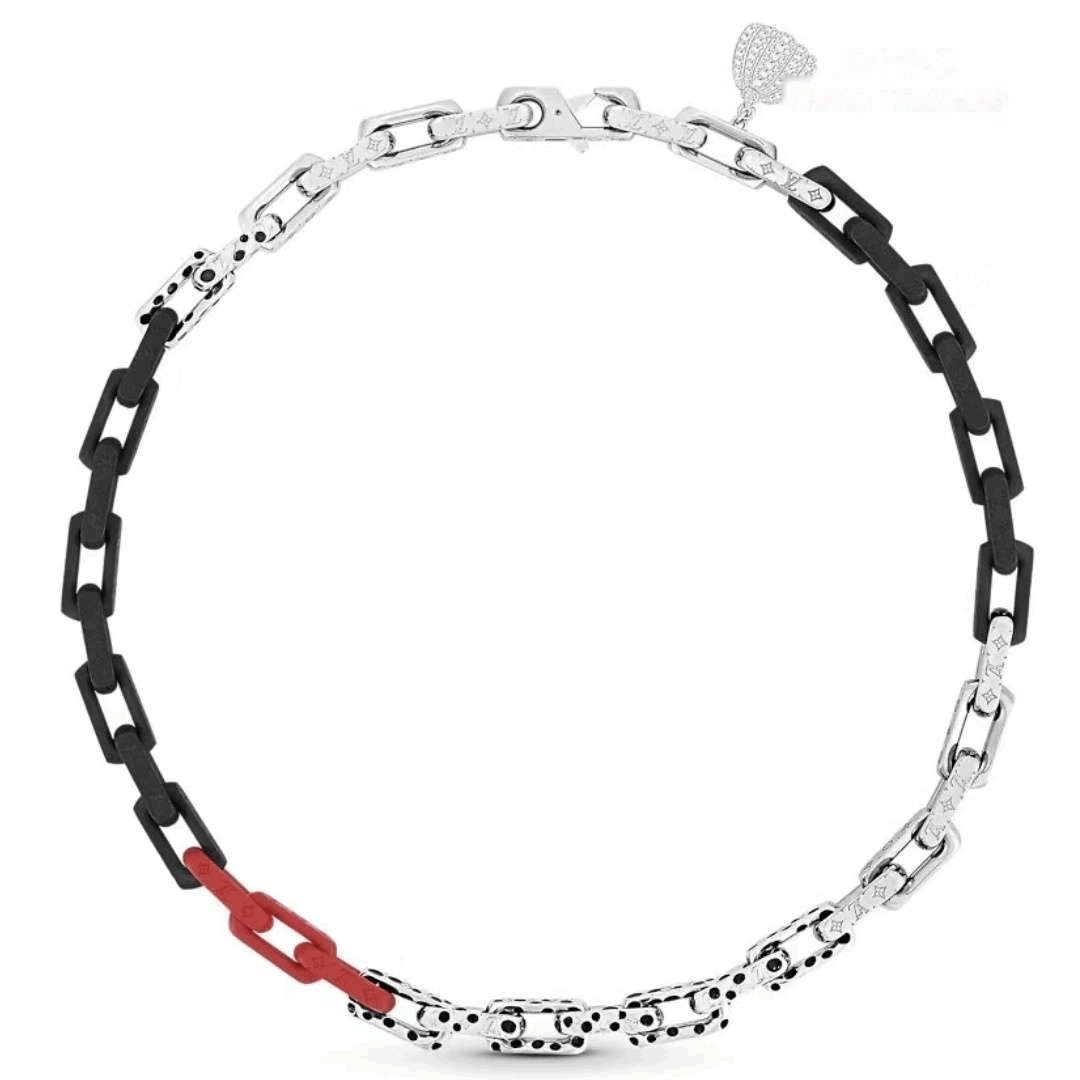 Louis Vuitton Monogram Chain Necklace Red Chain Unisex